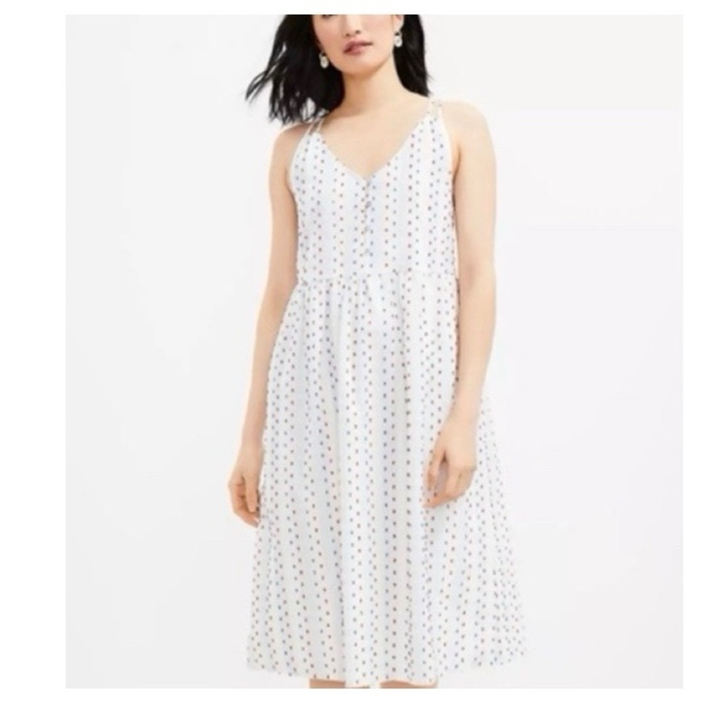 Loft Clip Dot Strappy Button Midi Dress